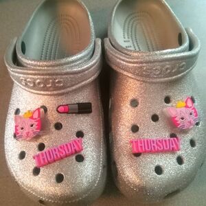Crocs silver glitter women's 9 sparkle clogs